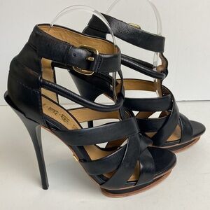 L.A.M.B. Justice Pumps Heels Size 8 Leather Cage Stiletto Sexy Platform Goth